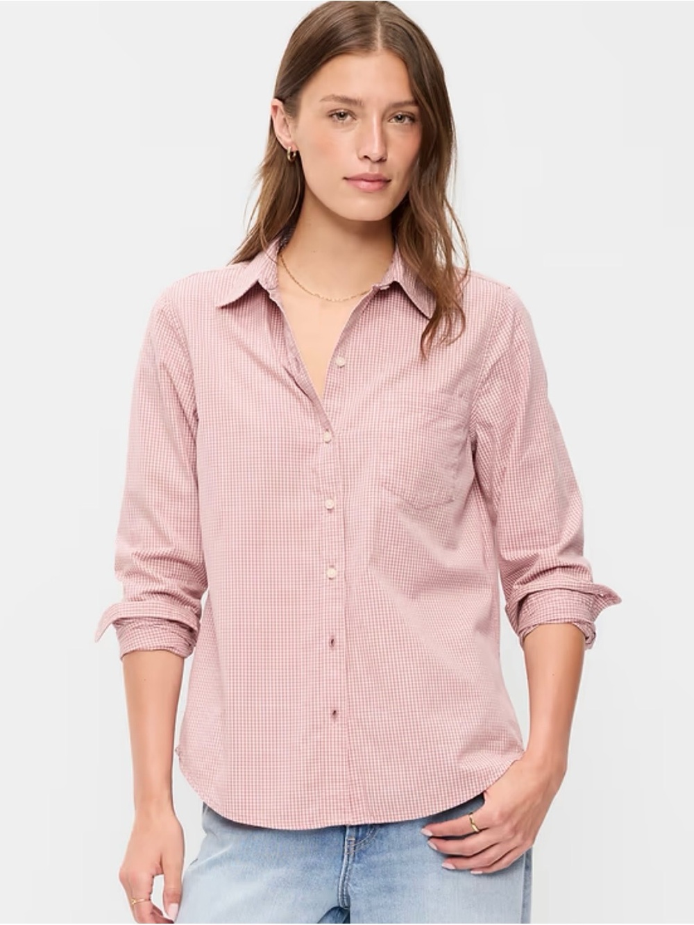 NWOT Old Navy Classic Button-Down Shirt Pink Plaid Size M
